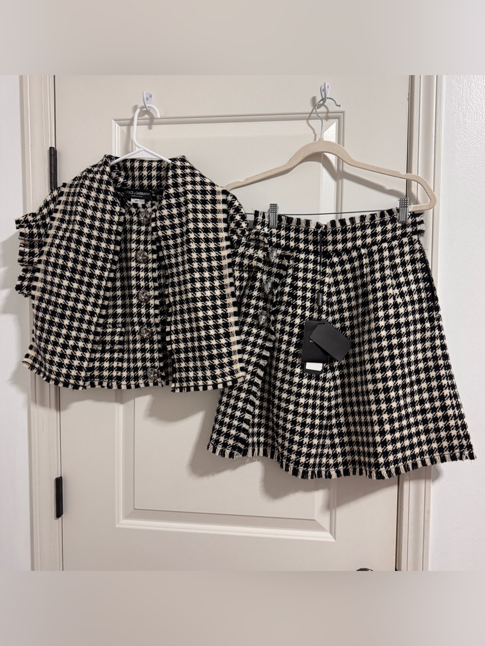 Dolce & Gabbana Black and White Houndstooth Skirt Set